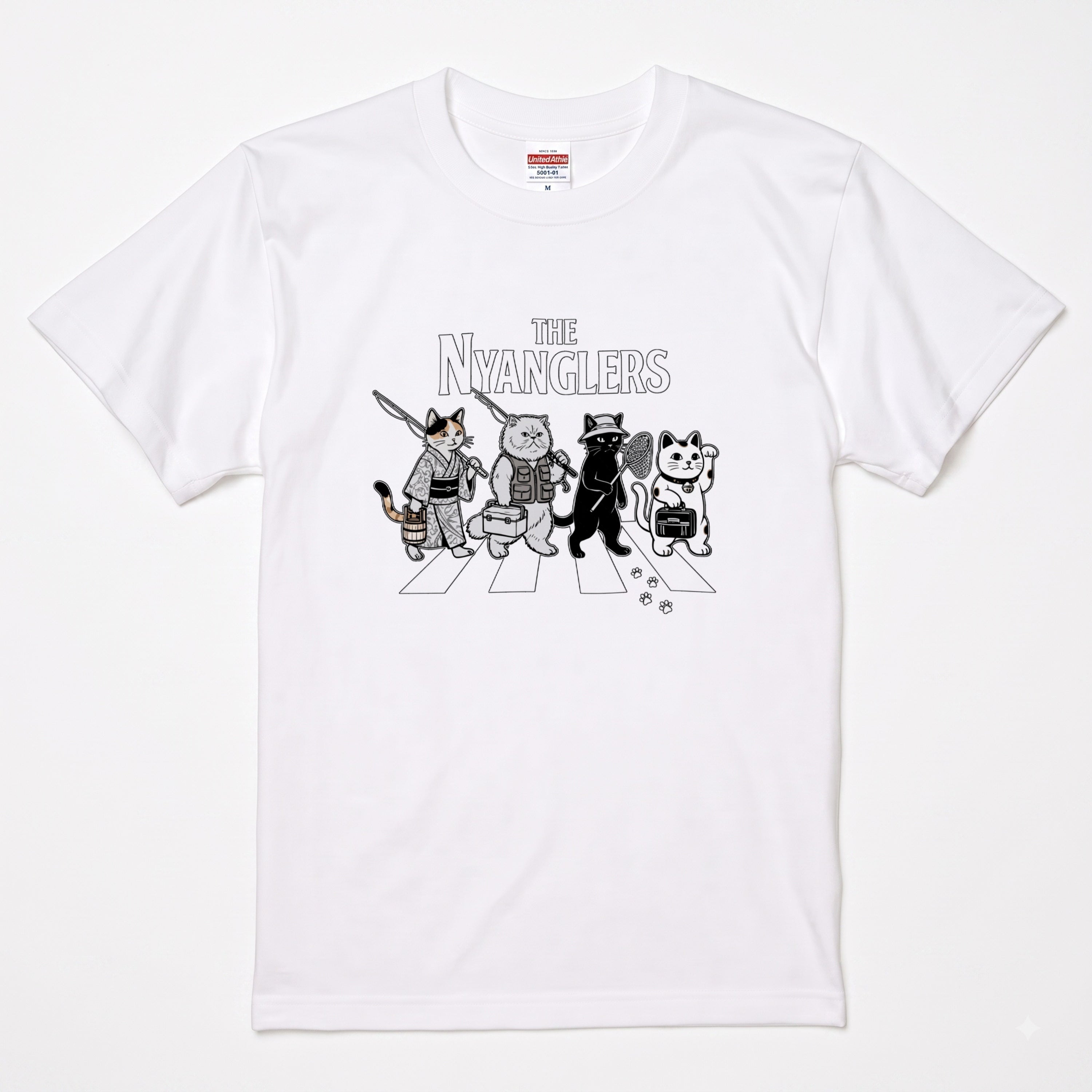THE NYANGLERS | 招き猫 釣り猫 横断歩道 ゆるかわ パロディ Tシャツ【猫グッズ・釣り人・アウトドア・プレゼントに最適】